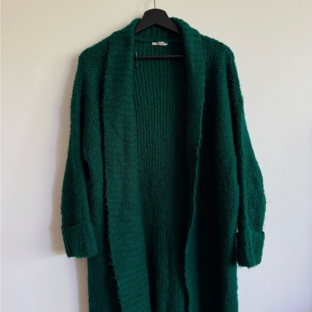 Emerald Green Chunky Knit Cardigan Sweater
